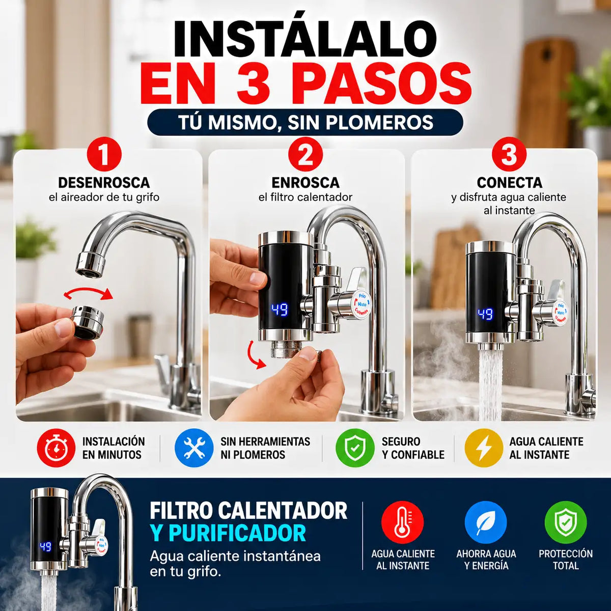 Grifo Electrico Calentador | ¡Agua Caliente al instante!