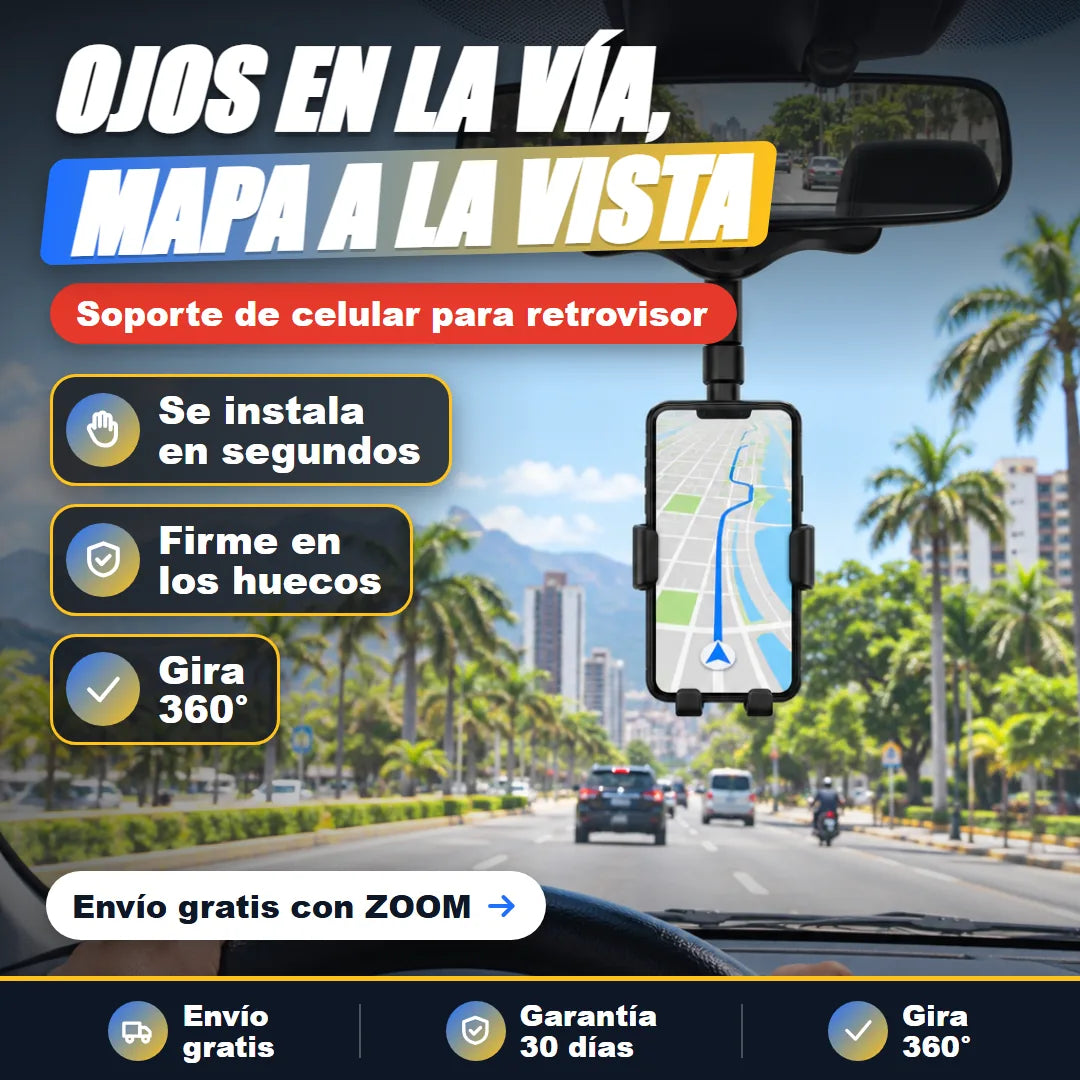 Soporte en el retrovisor con el mapa a la altura de los ojos