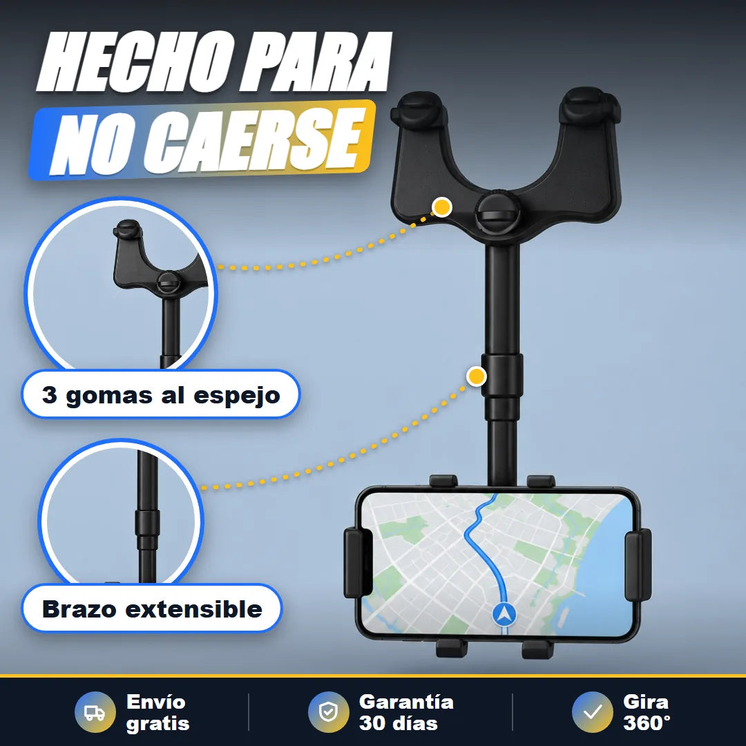 Partes del soporte: sujetadores de goma, perilla, brazo y pinza