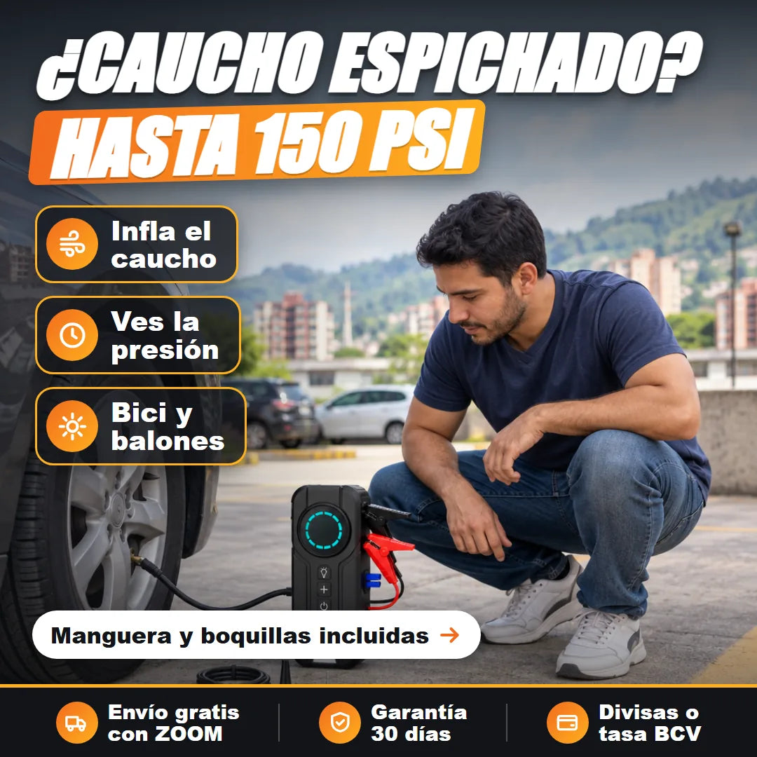 Inflando el caucho con el mismo equipo