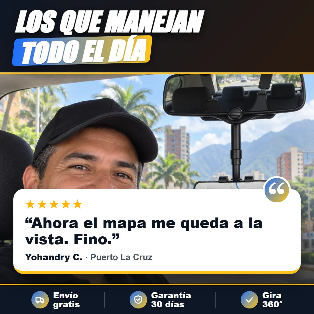 Conductor con el soporte en su carro