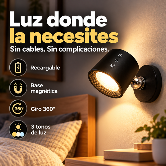 Lámpara LED de Pared Recargable 360° Magnética | Ilumina Cualquier Rincón sin Cables