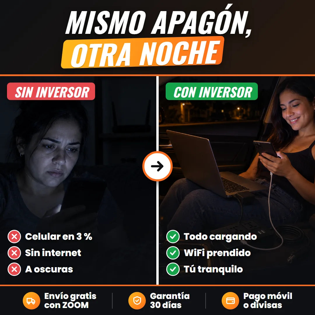 Apagón sin inversor frente a apagón con inversor