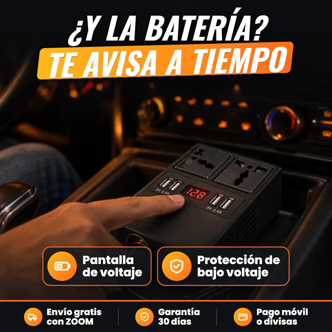 La pantalla del inversor muestra el voltaje de la batería